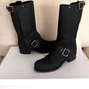 Christian Dior black leather medium high biker boots. EU 38/US 8